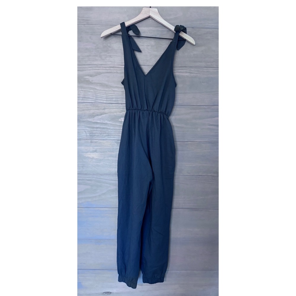 Sozy Maeve Jumpsuit Navy Blue Organic Cotton Tie Shoulder Jogger SZJU60290 Small - Picture 3 of 5